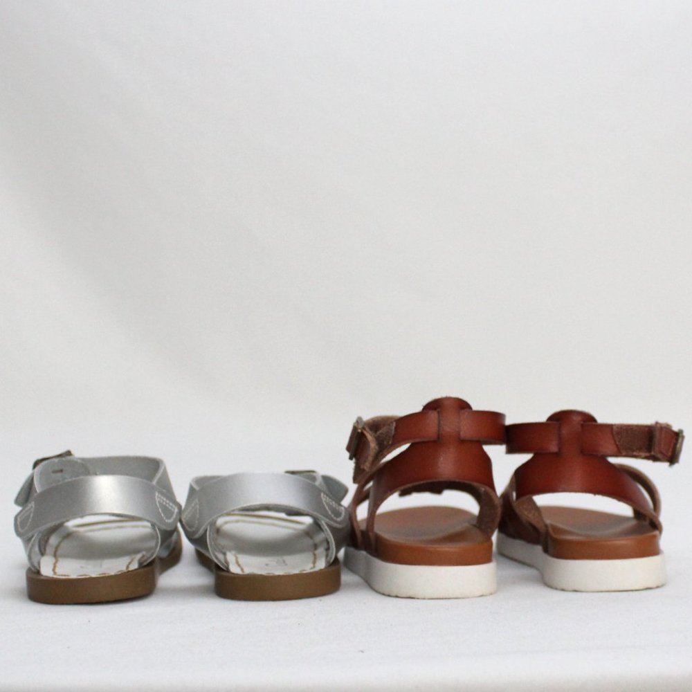 SALT WATER Silver Baby Sandals Size 7 & Wonder Nation Brown Sandals Same Length - Picture 6 of 12